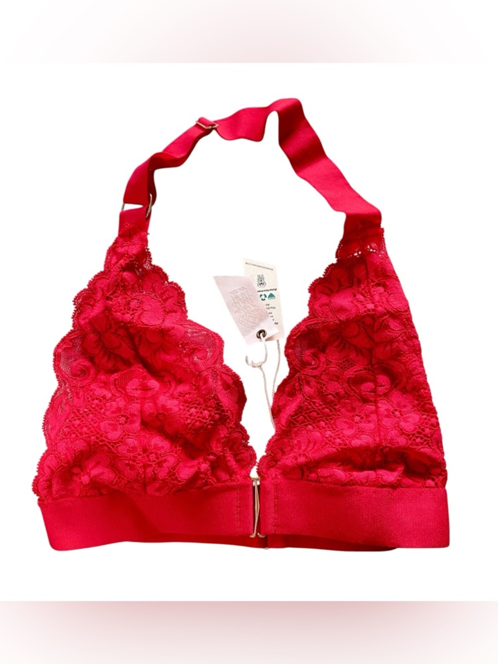 We Are HAH x Free People Groupie Bralette XS Siren Red Lace Halter Strappy Boho